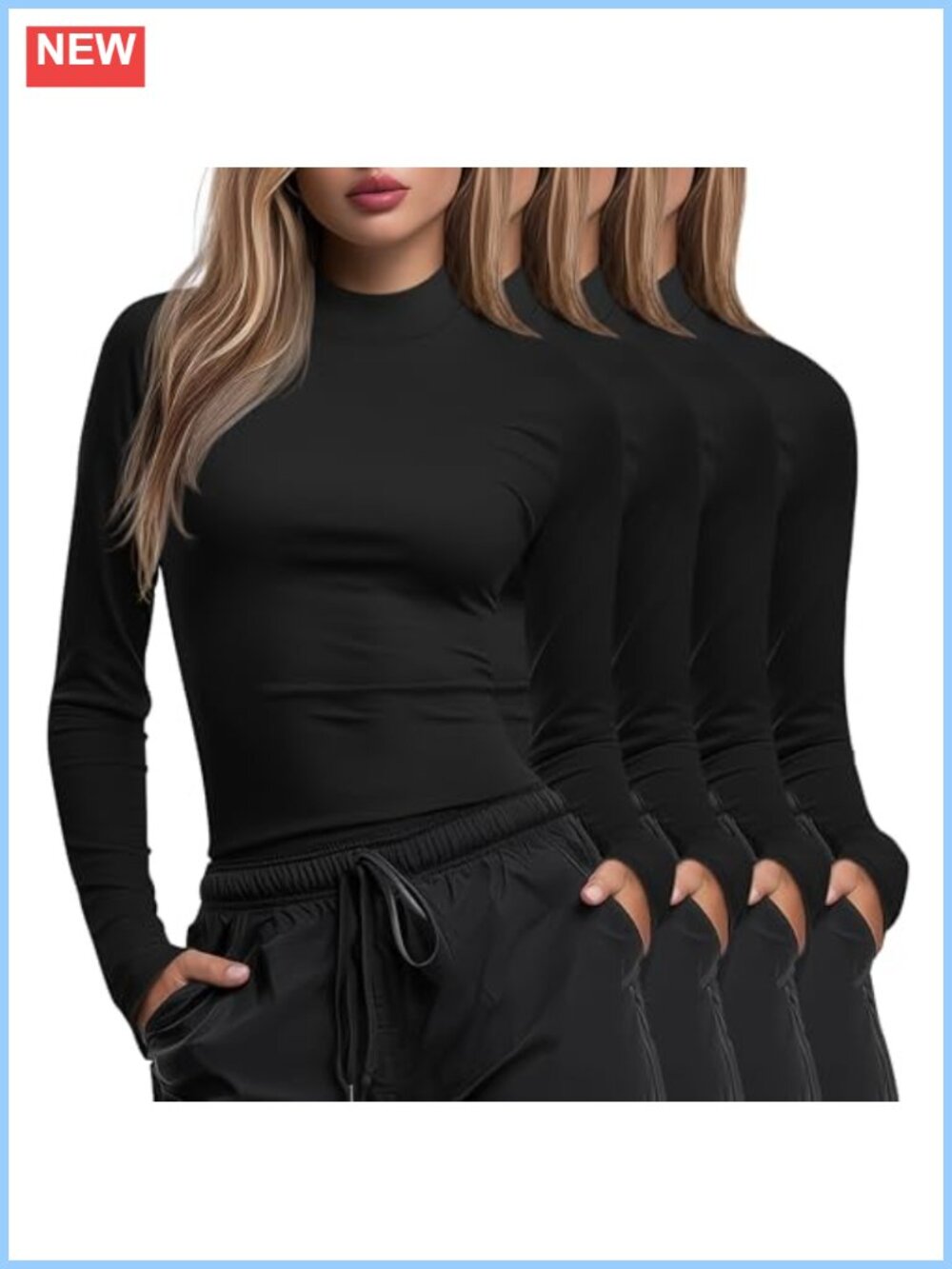 4 Pack Womens Long Sleeve Mock Neck Underscrub Shirts Slim Fit Layering Tops